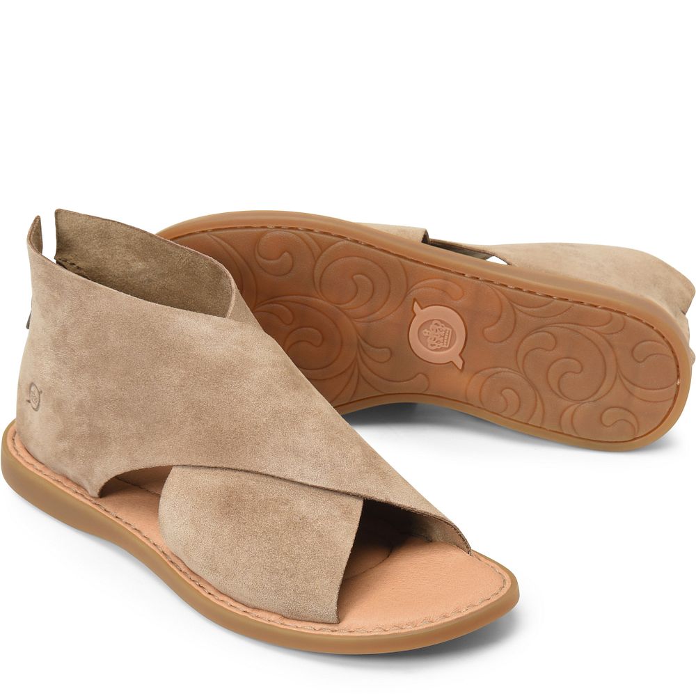 Born Iwa Sandals Taupe Suede Product ID-Kp3ywL4H